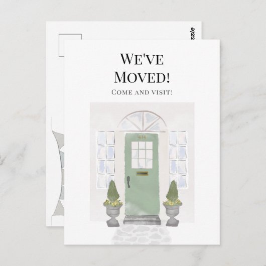 引っ越しました新しいホームウォーターカラーグリーンドア ポストカード (正面/裏面)