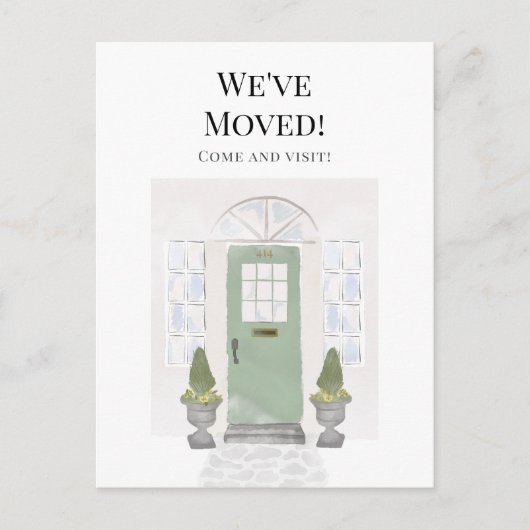 引っ越しました新しいホームウォーターカラーグリーンドア ポストカード (正面)