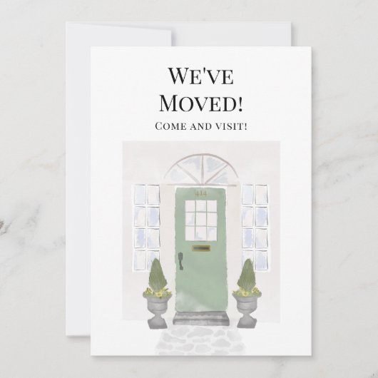 引っ越しました新しいホームウォーターカラーグリーンドア 案内状 (正面)