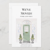 引っ越しました新しいホームウォーターカラーグリーンドア 案内状 (正面/裏面)