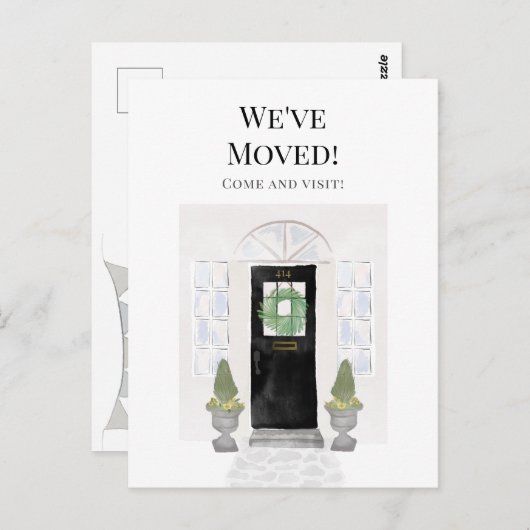 引っ越しました新しいホームウォーターカラーブラックドア ポストカード (正面/裏面)