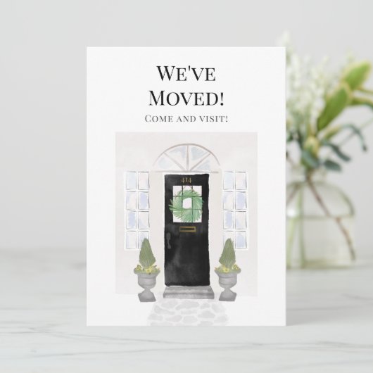 引っ越しました新しいホームウォーターカラーブラックドア 案内状 (スタンド正面)