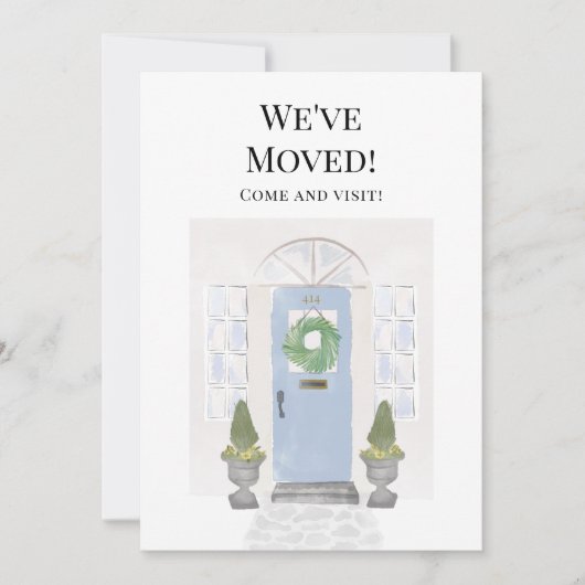 引っ越しました新しいホームウォーターカラーブルードアアナウンス 案内状 (正面)