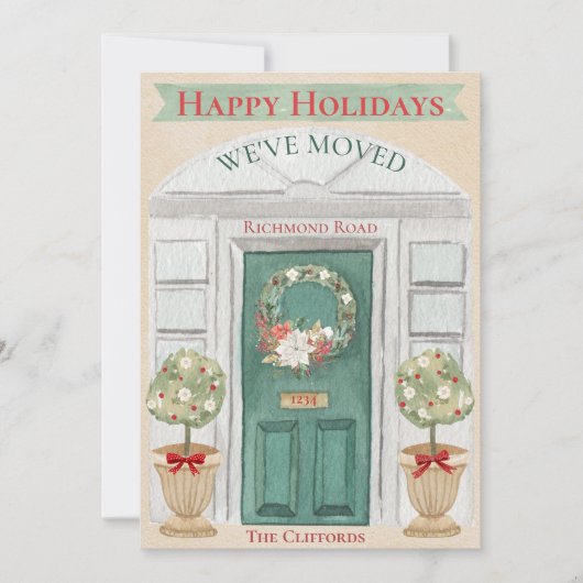 引っ越しました新しいホームカラーまたはビジネス用水カラークリスマス シーズンカード (正面)