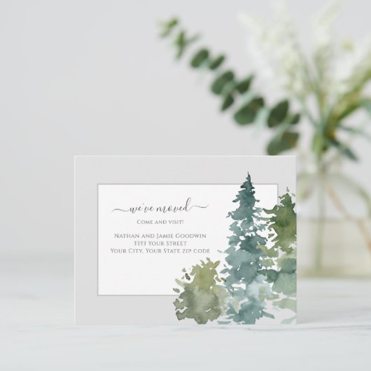 引っ越しました新しいホームスクリプトパインツリーの発表 ポストカード (スタンド正面)