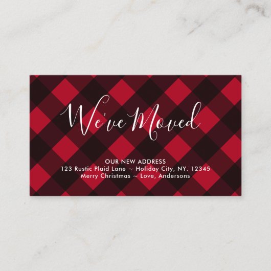 引っ越しました新しいホームレッドバッファロープレイドムービング エンクロージャーカード (正面)