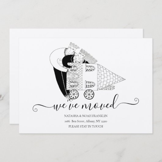 引っ越しました新しいホーム白黒素朴 (正面/裏面)