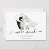 引っ越しました新しいホーム白黒 案内状 (正面)