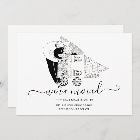 引っ越しました新しいホーム白黒 案内状 (正面/裏面)