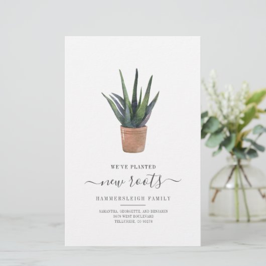 引っ越しました新しいルーツ多肉植物バジェットカード 便箋 (スタンド正面)