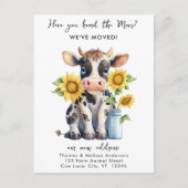 引っ越しました新しい住所かわいい牛ひまわり移動 案内ポストカード (正面)