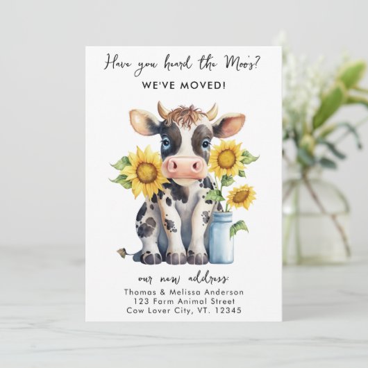 引っ越しました新しい住所かわいい牛ひまわり移動 案内状 (スタンド正面)
