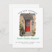 引っ越しました新しい住所の赤い水の色のドア 案内ポストカード (正面/裏面)