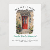 引っ越しました新しい住所の赤い水の色のドア 案内ポストカード (正面)