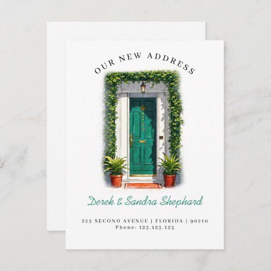 引っ越しました新しい住所グリーンウォーターカラードア 案内ポストカード (正面/裏面)