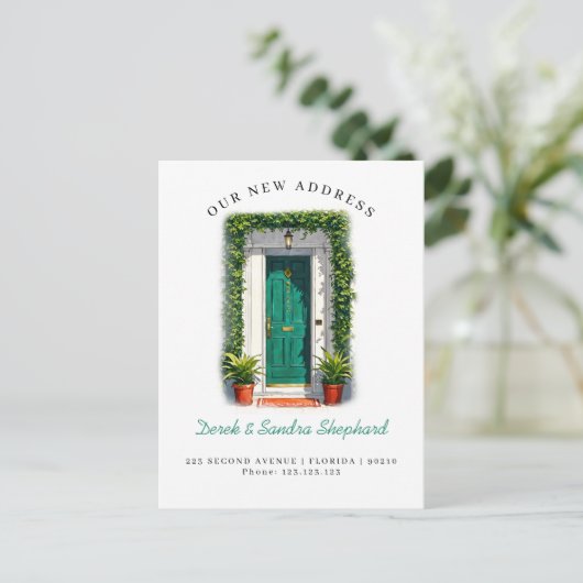 引っ越しました新しい住所グリーンウォーターカラードア 案内ポストカード (スタンド正面)