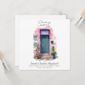 引っ越しました新しい住所ピンクウォーターカラードア カード (正面/裏面インサイチュ)