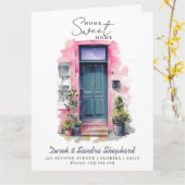 引っ越しました新しい住所ピンクウォーターカラードア カード (黄色い花)