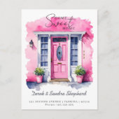 引っ越しました新しい住所ピンクウォーターカラードア 案内ポストカード (正面)