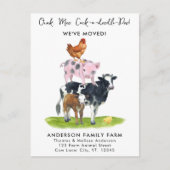 引っ越しました新しい住所モダンファーム動物の移動 案内ポストカード (正面)
