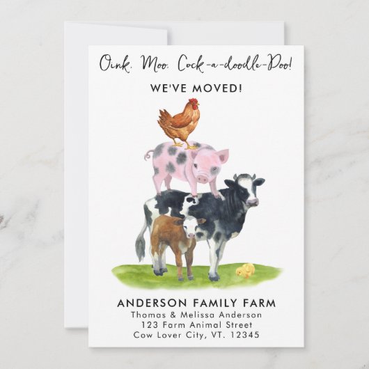 引っ越しました新しい住所モダンファーム動物の移動 案内状 (正面)