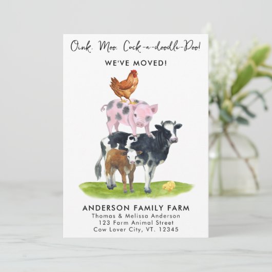 引っ越しました新しい住所モダンファーム動物の移動 案内状 (スタンド正面)