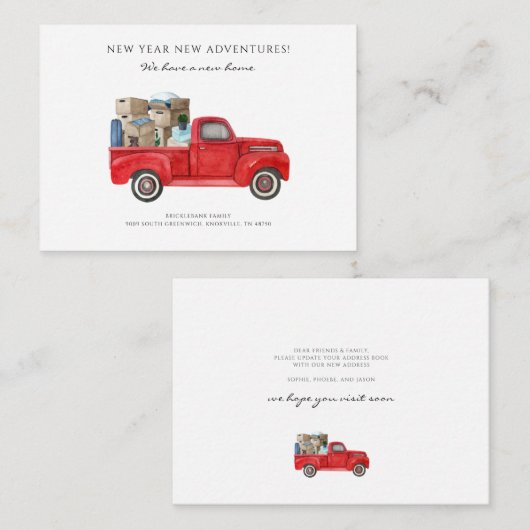 引っ越しました新しい住所レッドトラック移動 ノートカード (正面/裏面)