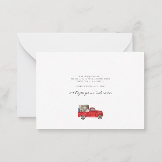 引っ越しました新しい住所レッドトラック移動 ノートカード (裏面)