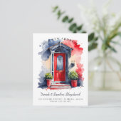 引っ越しました新しい住所レッドネイビーウォーターカラードア 案内ポストカード (スタンド正面)