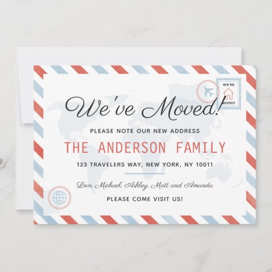 引っ越しました旅行郵便はがきの招待状カード 招待状 (正面)