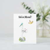 引っ越しました春用歌鳥付き郵便箱 案内ポストカード (スタンド正面)