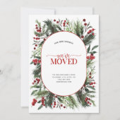 引っ越しました暖赤の冬の動く発表 シーズンカード (正面)