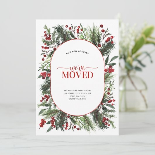 引っ越しました暖赤の冬の動く発表 シーズンカード (スタンド正面)