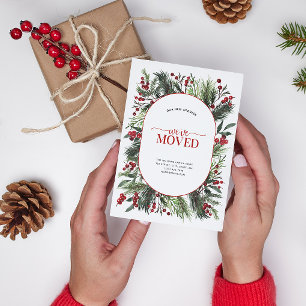 引っ越しました暖赤色冬季発表葉書 案内ポストカード