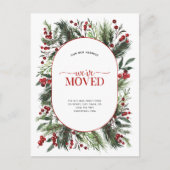引っ越しました暖赤色冬季発表葉書 案内ポストカード (正面)