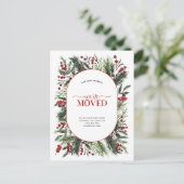 引っ越しました暖赤色冬季発表葉書 案内ポストカード (スタンド正面)