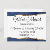 引っ越しました書道ネイビー&金ゴールドグリッターAnnoun 案内ポストカード (正面/裏面)