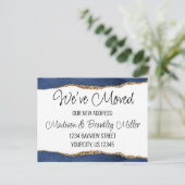 引っ越しました書道ネイビー&金ゴールドグリッターAnnoun 案内ポストカード (スタンド正面)