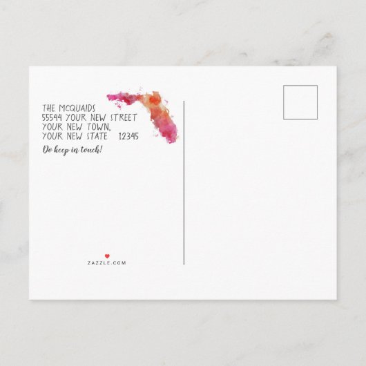 引っ越しました水の色フロリダの移動発表 案内ポストカード (裏面)