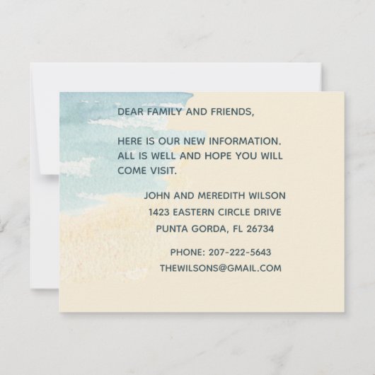 引っ越しました水彩ビーチ予算の移動 案内状 (裏面)