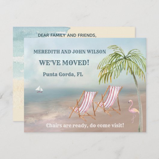引っ越しました水彩ビーチ予算の移動 案内状 (正面/裏面)