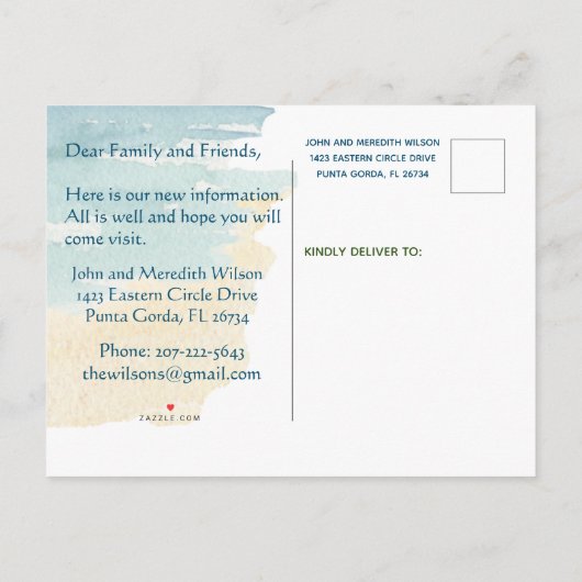 引っ越しました水彩ビーチ移動 案内ポストカード (裏面)