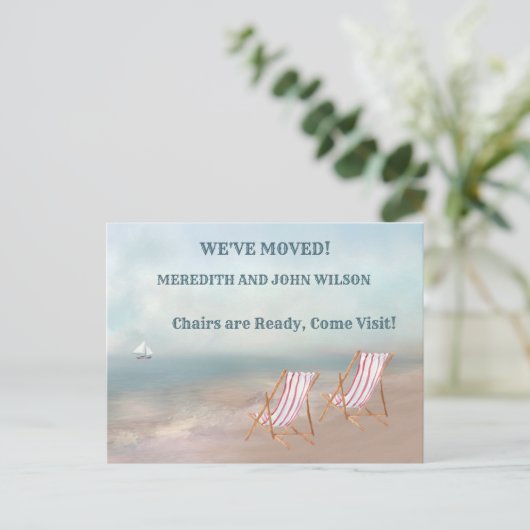 引っ越しました水彩ビーチ移動 案内ポストカード (スタンド正面)