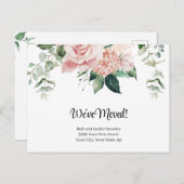 引っ越しました水彩ピンクフローラ発表 ポストカード (正面/裏面)