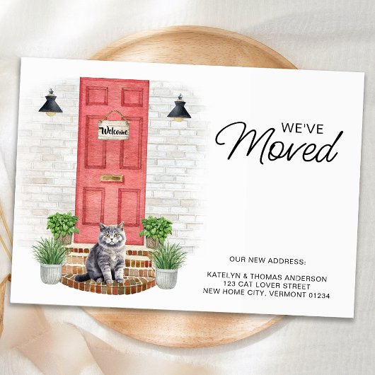 引っ越しました水彩フロントレッドドアキャット移動 案内ポストカード