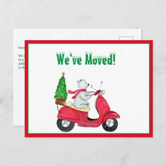 引っ越しました水彩ポーラベアオンスクータークリスマス 案内ポストカード (正面/裏面)