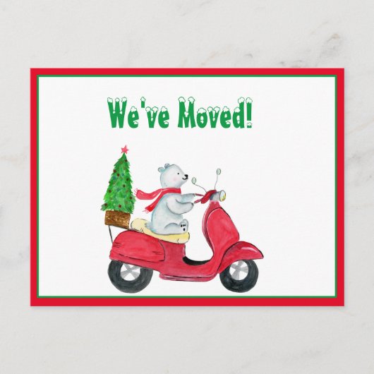 引っ越しました水彩ポーラベアオンスクータークリスマス 案内ポストカード (正面)
