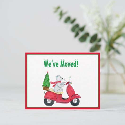 引っ越しました水彩ポーラベアオンスクータークリスマス 案内ポストカード (スタンド正面)