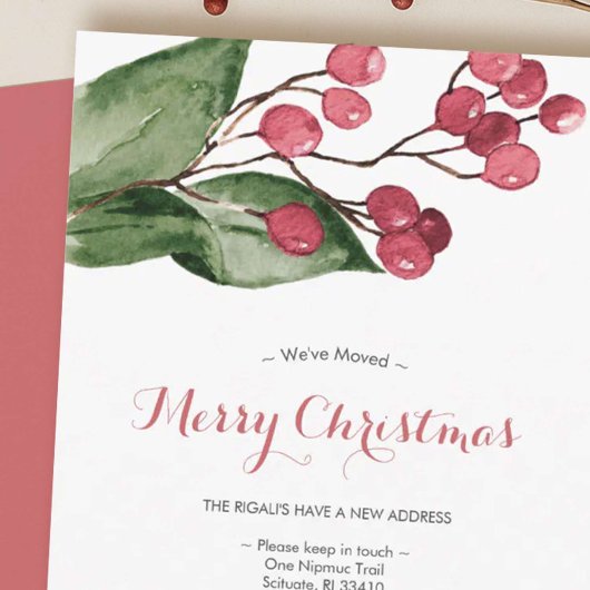 引っ越しました水彩植物性クリスマス シーズンカード