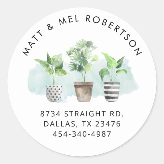 引っ越しました水彩植物性差出人住所 ラウンドシール (正面)